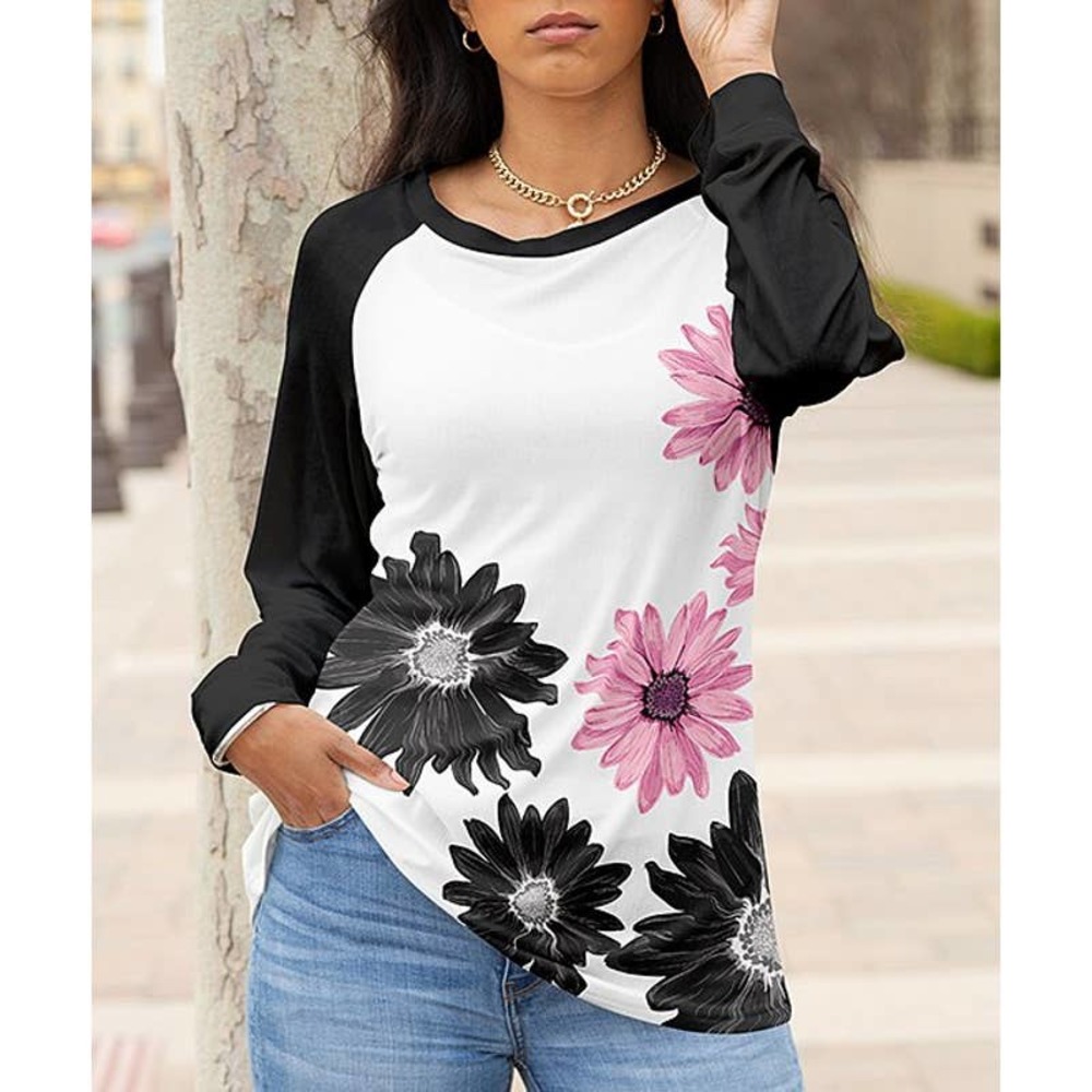 Sz XL Lily Black & Pink Floral Raglan Tunic Women Plus